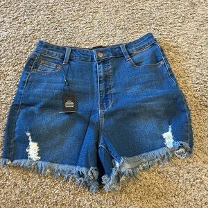 Fashion Nova High Waist Blue Denim Shorts